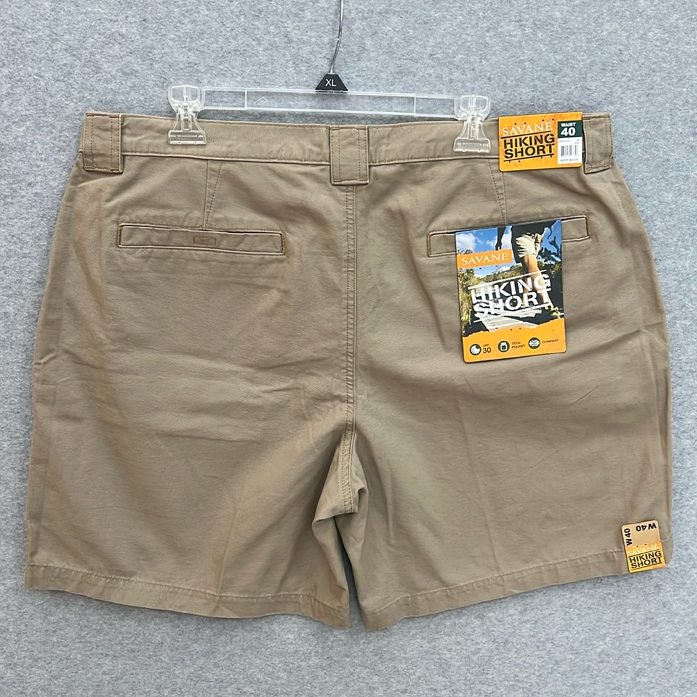Savane Mens Khaki Hiking Shorts Size 40 UPF 30 Tech Pocket Comfort Cotton New